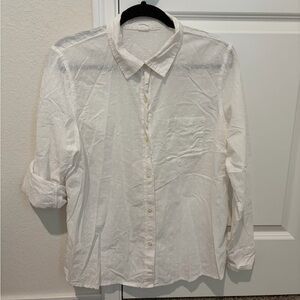GAP women White Textured Button-Down Shirt